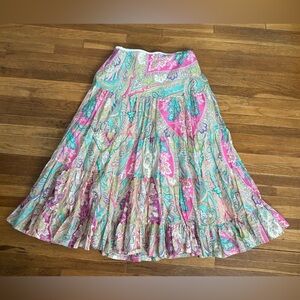 Ralph Lauren Pink and Green Paisley A-Line Skirt SZ Small